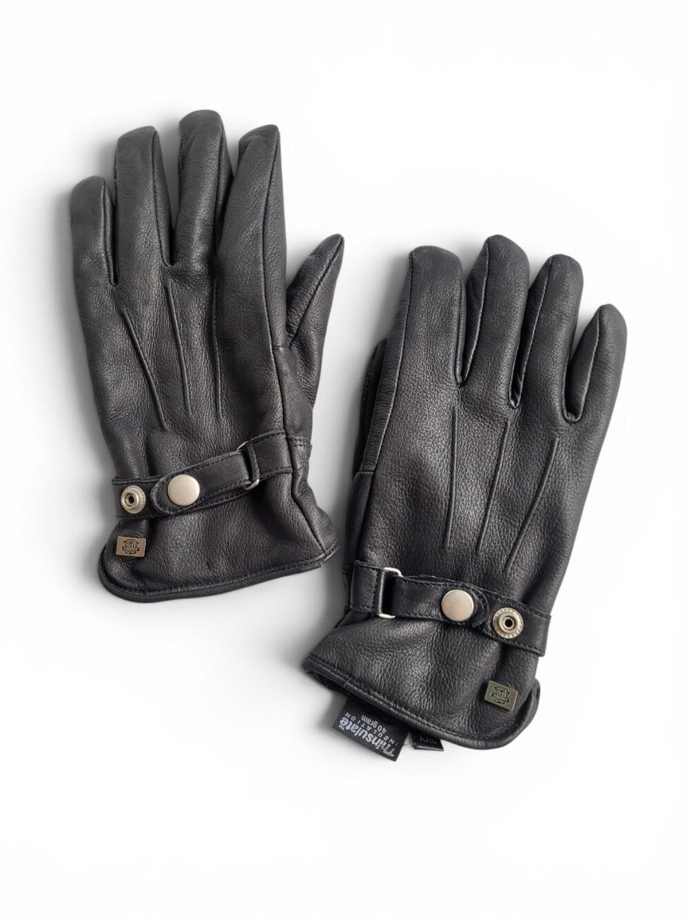Deer Leather Gloves Lined Adjustable Wrist And Decorative Stitching XXL Black